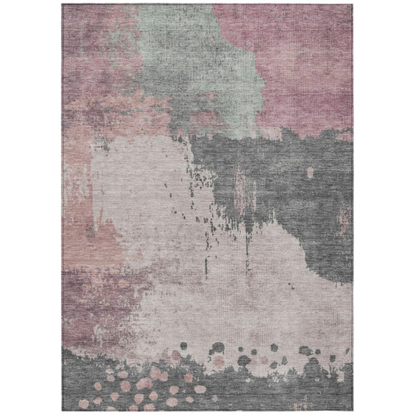 HomeRoots 5' Elegant Blush Sage Charcoal Abstract Washable Area Rug for Indoor and Outdoor Spaces 8' X 10' 628449