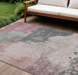 HomeRoots 5' Elegant Blush Sage Charcoal Abstract Washable Area Rug for Indoor and Outdoor Spaces 9' X 12' 628450