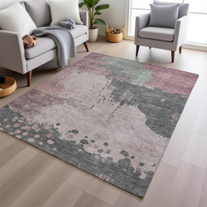HomeRoots 5' Elegant Blush Sage Charcoal Abstract Washable Area Rug for Indoor and Outdoor Spaces 9' X 12' 628450