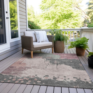 HomeRoots 5' Elegant Blush Sage Charcoal Abstract Washable Area Rug for Indoor and Outdoor Spaces 10' X 14' 628451