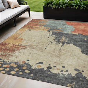HomeRoots 5' Modern Rust Beige and Charcoal Abstract Area Rug for Indoor Outdoor Use - Durable & Washable Home Accent 5' X 8' 628459