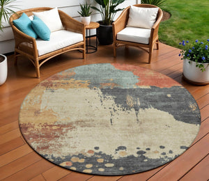 HomeRoots 5' Modern Rust Beige and Charcoal Abstract Area Rug for Indoor Outdoor Use - Durable & Washable Home Accent 8' Round 628460