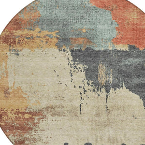 HomeRoots 5' Modern Rust Beige and Charcoal Abstract Area Rug for Indoor Outdoor Use - Durable & Washable Home Accent 8' Round 628460