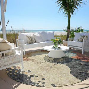 HomeRoots 5' Modern Rust Beige and Charcoal Abstract Area Rug for Indoor Outdoor Use - Durable & Washable Home Accent 8' Round 628460