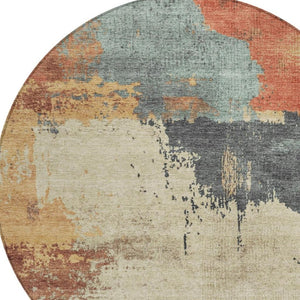 HomeRoots 5' Modern Rust Beige and Charcoal Abstract Area Rug for Indoor Outdoor Use - Durable & Washable Home Accent 8' Round 628460