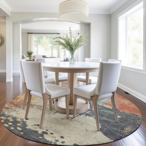 HomeRoots 5' Modern Rust Beige and Charcoal Abstract Area Rug for Indoor Outdoor Use - Durable & Washable Home Accent 8' Round 628460