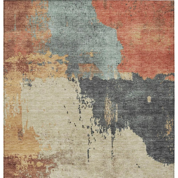 HomeRoots 5' Modern Rust Beige and Charcoal Abstract Area Rug for Indoor Outdoor Use - Durable & Washable Home Accent 8' X 10' 628461