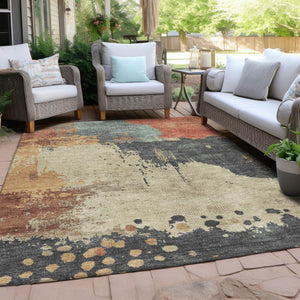 HomeRoots 5' Modern Rust Beige and Charcoal Abstract Area Rug for Indoor Outdoor Use - Durable & Washable Home Accent 8' X 10' 628461