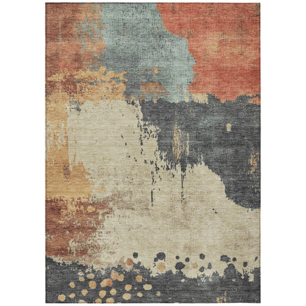 HomeRoots 5' Modern Rust Beige and Charcoal Abstract Area Rug for Indoor Outdoor Use - Durable & Washable Home Accent 8' X 10' 628461