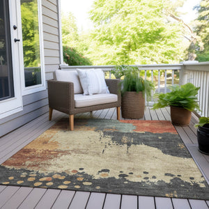 HomeRoots 5' Modern Rust Beige and Charcoal Abstract Area Rug for Indoor Outdoor Use - Durable & Washable Home Accent 8' X 10' 628461