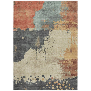 HomeRoots 5' Modern Rust Beige and Charcoal Abstract Area Rug for Indoor Outdoor Use - Durable & Washable Home Accent 9' X 12' 628462