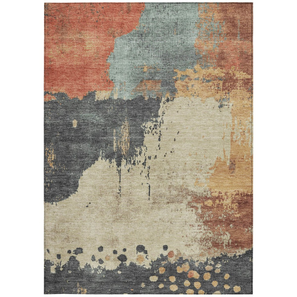 HomeRoots 5' Modern Rust Beige and Charcoal Abstract Area Rug for Indoor Outdoor Use - Durable & Washable Home Accent 9' X 12' 628462