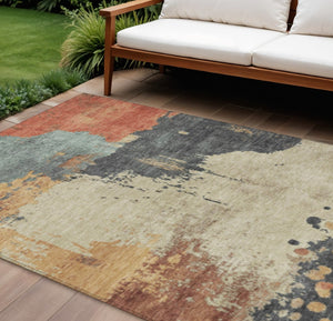 HomeRoots 5' Modern Rust Beige and Charcoal Abstract Area Rug for Indoor Outdoor Use - Durable & Washable Home Accent 9' X 12' 628462