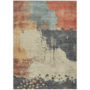 HomeRoots 5' Modern Rust Beige and Charcoal Abstract Area Rug for Indoor Outdoor Use - Durable & Washable Home Accent 9' X 12' 628462