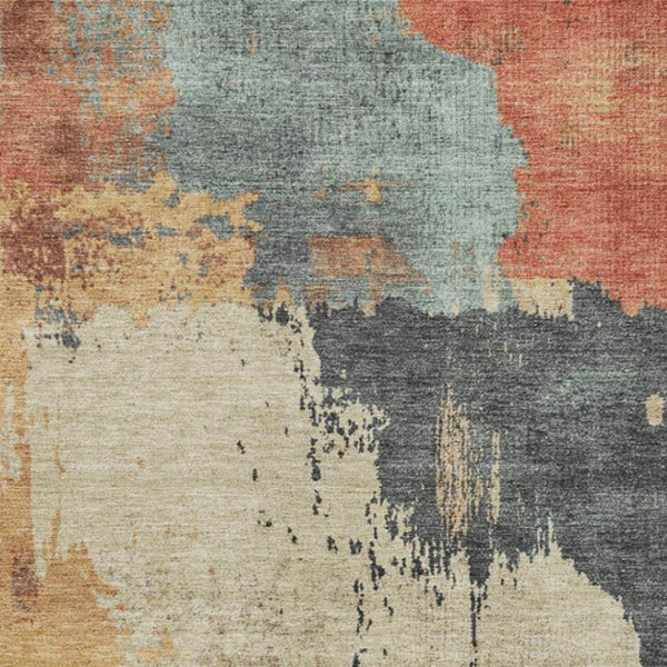 HomeRoots 5' Modern Rust Beige and Charcoal Abstract Area Rug for Indoor Outdoor Use - Durable & Washable Home Accent 9' X 12' 628462