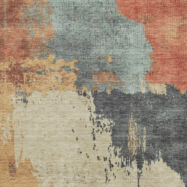 HomeRoots 5' Modern Rust Beige and Charcoal Abstract Area Rug for Indoor Outdoor Use - Durable & Washable Home Accent 10' X 14' 628463