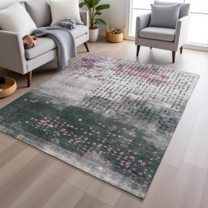 HomeRoots 5' Stylish Blush and Emerald Geometric Area Rug - Durable, Washable Design for Indoor & Outdoor Use 5' X 8' 628477