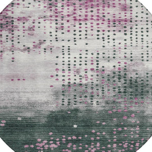 HomeRoots 5' Stylish Blush and Emerald Geometric Area Rug - Durable, Washable Design for Indoor & Outdoor Use 8' Round 628478