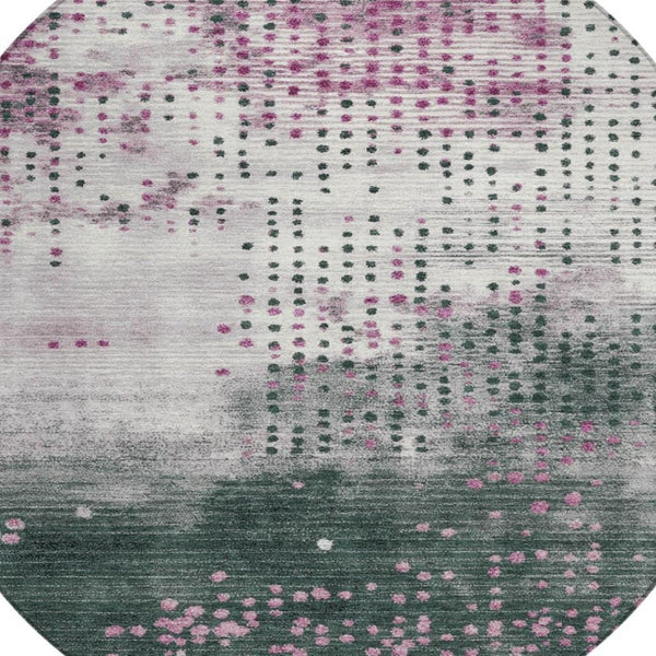 HomeRoots 5' Stylish Blush and Emerald Geometric Area Rug - Durable, Washable Design for Indoor & Outdoor Use 8' Round 628478
