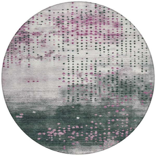 HomeRoots 5' Stylish Blush and Emerald Geometric Area Rug - Durable, Washable Design for Indoor & Outdoor Use 8' Round 628478