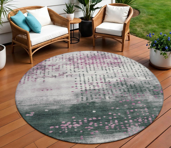 HomeRoots 5' Stylish Blush and Emerald Geometric Area Rug - Durable, Washable Design for Indoor & Outdoor Use 8' Round 628478