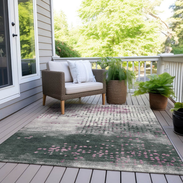 HomeRoots 5' Stylish Blush and Emerald Geometric Area Rug - Durable, Washable Design for Indoor & Outdoor Use 8' X 10' 628479