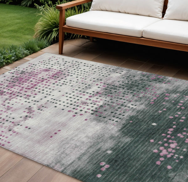 HomeRoots 5' Stylish Blush and Emerald Geometric Area Rug - Durable, Washable Design for Indoor & Outdoor Use 9' X 12' 628480