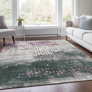 HomeRoots 5' Stylish Blush and Emerald Geometric Area Rug - Durable, Washable Design for Indoor & Outdoor Use 9' X 12' 628480