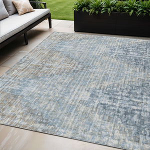 HomeRoots 5' Durable Denim Blue and Beige Geometric Washable Area Rug for Indoor and Outdoor Spaces 5' X 8' 628501