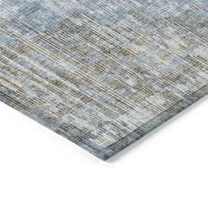 HomeRoots 5' Durable Denim Blue and Beige Geometric Washable Area Rug for Indoor and Outdoor Spaces 5' X 8' 628501