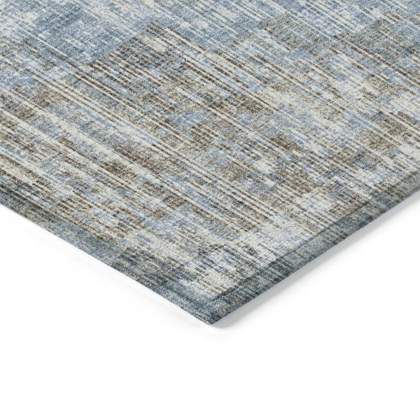 HomeRoots 5' Durable Denim Blue and Beige Geometric Washable Area Rug for Indoor and Outdoor Spaces 5' X 8' 628501