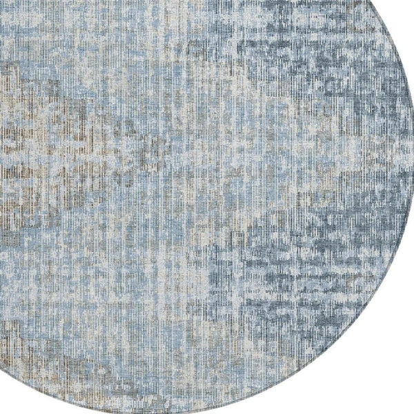 HomeRoots 5' Durable Denim Blue and Beige Geometric Washable Area Rug for Indoor and Outdoor Spaces 8' Round 628502