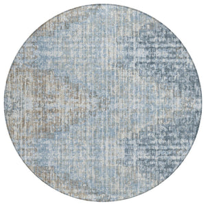 HomeRoots 5' Durable Denim Blue and Beige Geometric Washable Area Rug for Indoor and Outdoor Spaces 8' Round 628502