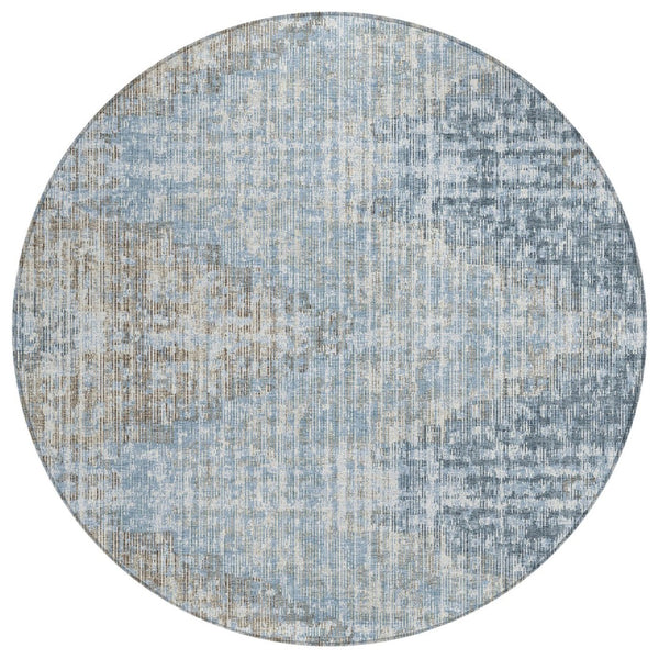 HomeRoots 5' Durable Denim Blue and Beige Geometric Washable Area Rug for Indoor and Outdoor Spaces 8' Round 628502