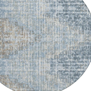 HomeRoots 5' Durable Denim Blue and Beige Geometric Washable Area Rug for Indoor and Outdoor Spaces 8' Round 628502