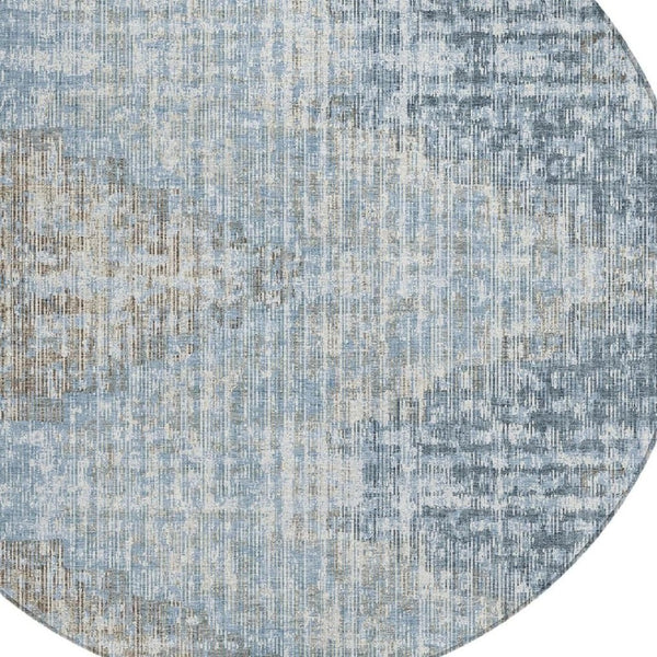 HomeRoots 5' Durable Denim Blue and Beige Geometric Washable Area Rug for Indoor and Outdoor Spaces 8' Round 628502