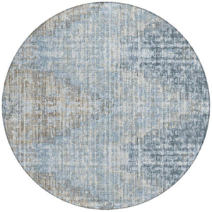HomeRoots 5' Durable Denim Blue and Beige Geometric Washable Area Rug for Indoor and Outdoor Spaces 8' Round 628502