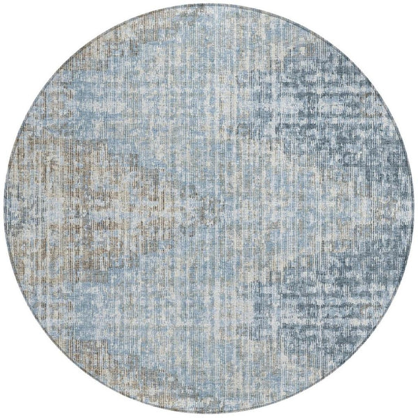 HomeRoots 5' Durable Denim Blue and Beige Geometric Washable Area Rug for Indoor and Outdoor Spaces 8' Round 628502