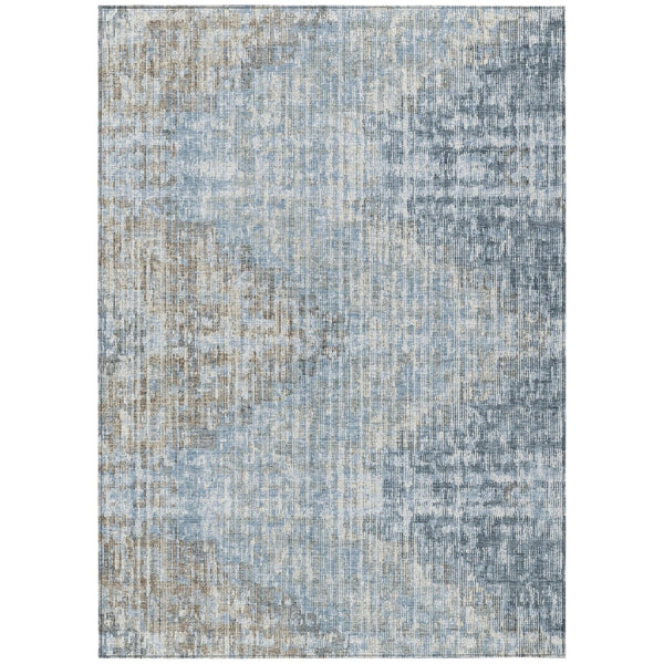 HomeRoots 5' Durable Denim Blue and Beige Geometric Washable Area Rug for Indoor and Outdoor Spaces 8' X 10' 628503