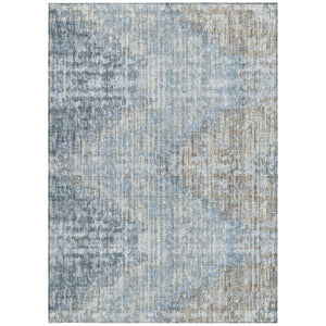 HomeRoots 5' Durable Denim Blue and Beige Geometric Washable Area Rug for Indoor and Outdoor Spaces 9' X 12' 628504