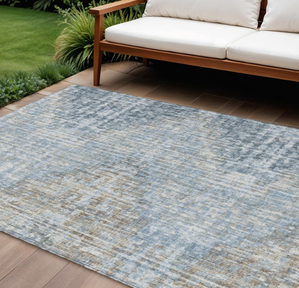 HomeRoots 5' Durable Denim Blue and Beige Geometric Washable Area Rug for Indoor and Outdoor Spaces 9' X 12' 628504