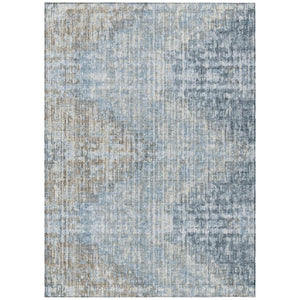 HomeRoots 5' Durable Denim Blue and Beige Geometric Washable Area Rug for Indoor and Outdoor Spaces 9' X 12' 628504