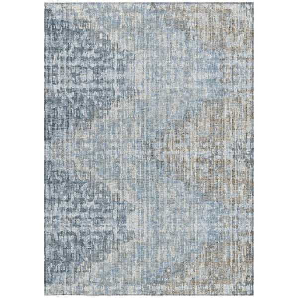 HomeRoots 5' Durable Denim Blue and Beige Geometric Washable Area Rug for Indoor and Outdoor Spaces 10' X 14' 628505