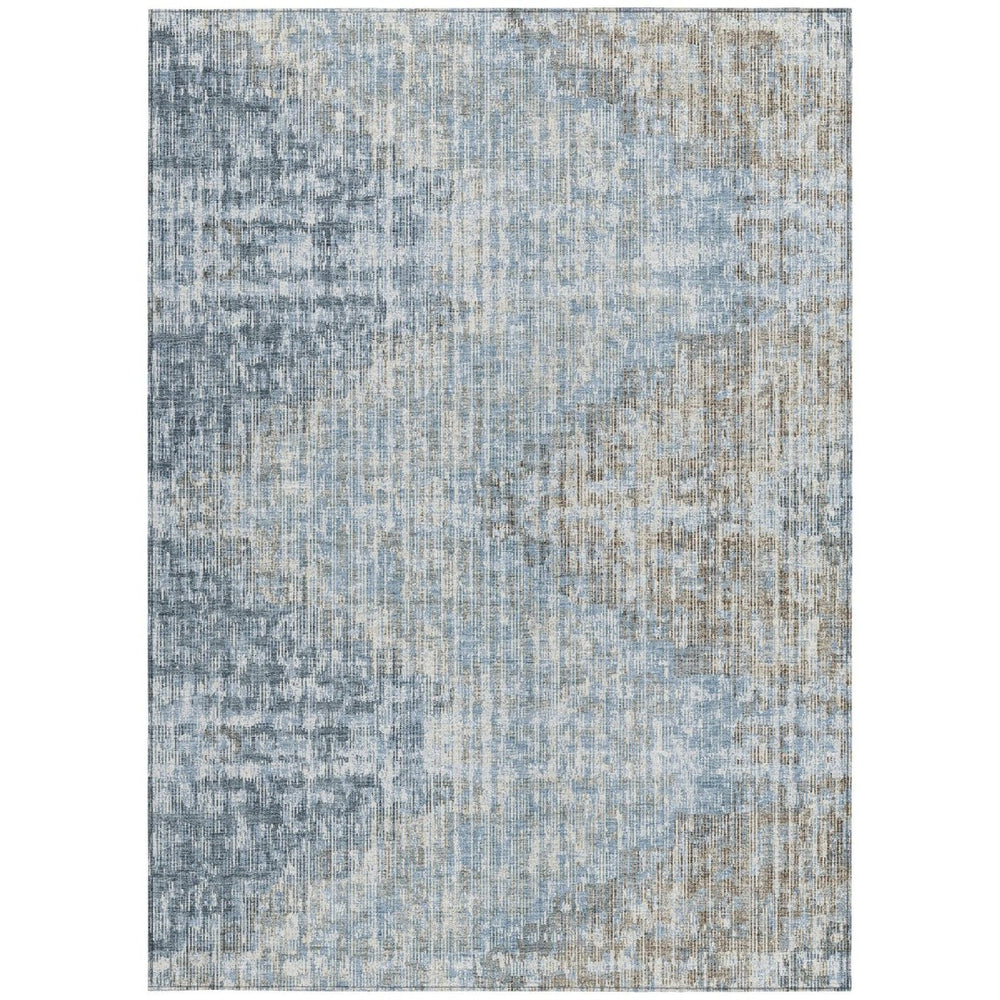 HomeRoots 5' Durable Denim Blue and Beige Geometric Washable Area Rug for Indoor and Outdoor Spaces 10' X 14' 628505