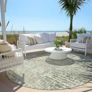 HomeRoots 5' Geometric Fern Green and Ivory Indoor Outdoor Area Rug - Stylish, Durable & Easy to Clean! 8' Round 628508