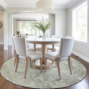 HomeRoots 5' Geometric Fern Green and Ivory Indoor Outdoor Area Rug - Stylish, Durable & Easy to Clean! 8' Round 628508