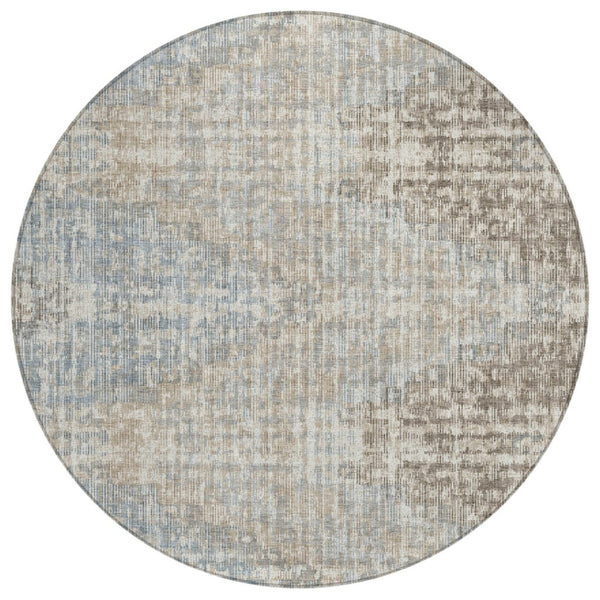 HomeRoots 5' Stylish Beige and Gray Geometric Area Rug - Durable, Washable for Indoor & Outdoor Use, Easy Care 8' Round 628520