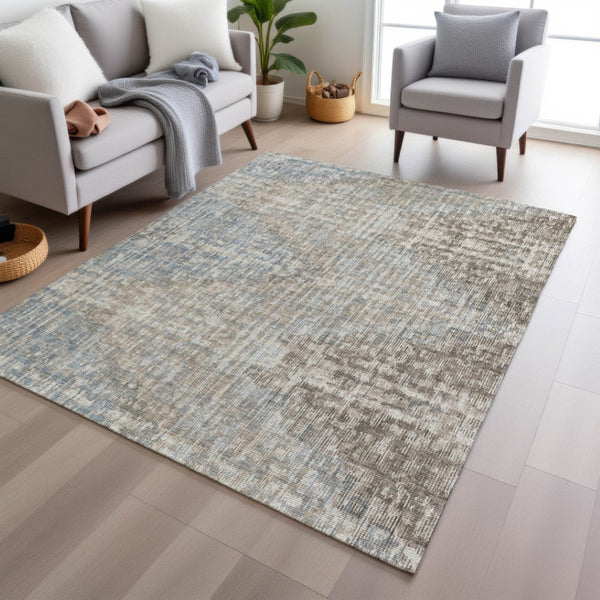 HomeRoots 5' Stylish Beige and Gray Geometric Area Rug - Durable, Washable for Indoor & Outdoor Use, Easy Care 9' X 12' 628522