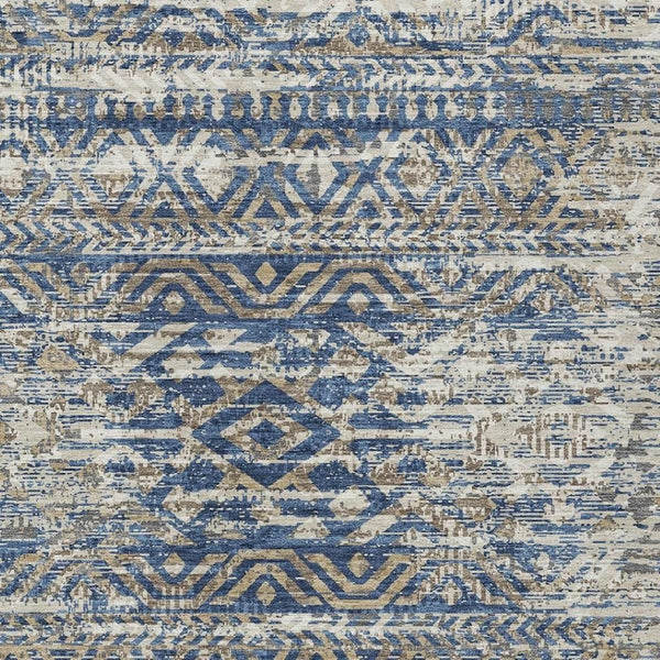 HomeRoots 5' Moroccan-Style Washable Area Rug in Blue and Beige for Indoor and Outdoor High-Traffic Spaces 5' X 8' 628543