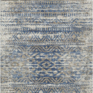 HomeRoots 5' Moroccan-Style Washable Area Rug in Blue and Beige for Indoor and Outdoor High-Traffic Spaces 5' X 8' 628543